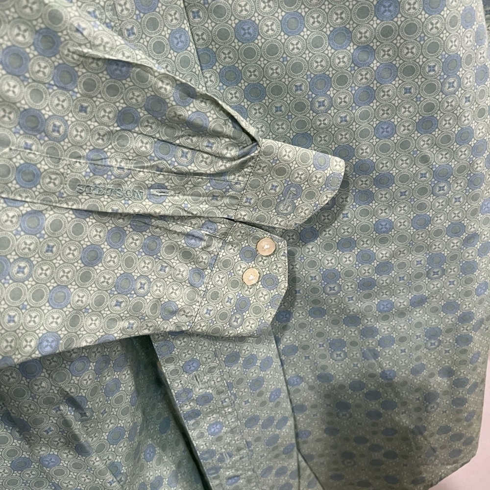 Stetson Men's Green and Blue Geometric Shirt - Picture 4 of 5